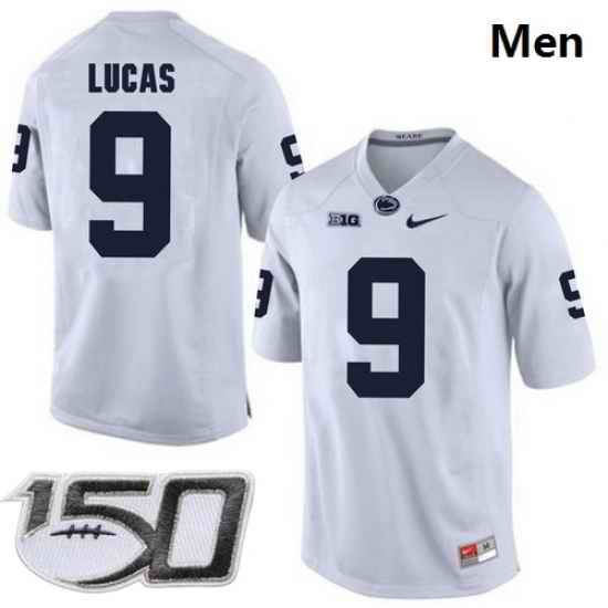 Men Penn State Nittany Lions 9 Jordan Lucas White College Football Stitched 150TH Patch Jersey